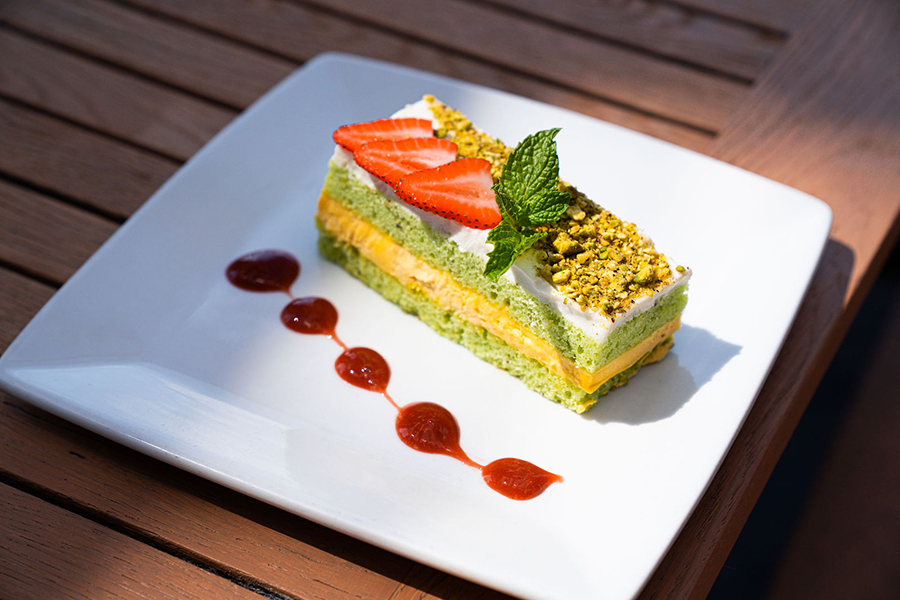Pistachio Mango Mousse Cake